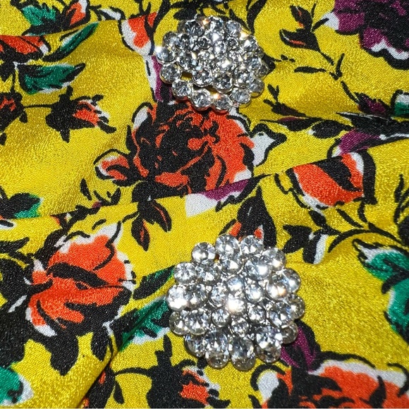 NEW Zara Yellow Floral Skirt Zip Up - Rouched with Diamond Studded Beads - Picture 7 of 8